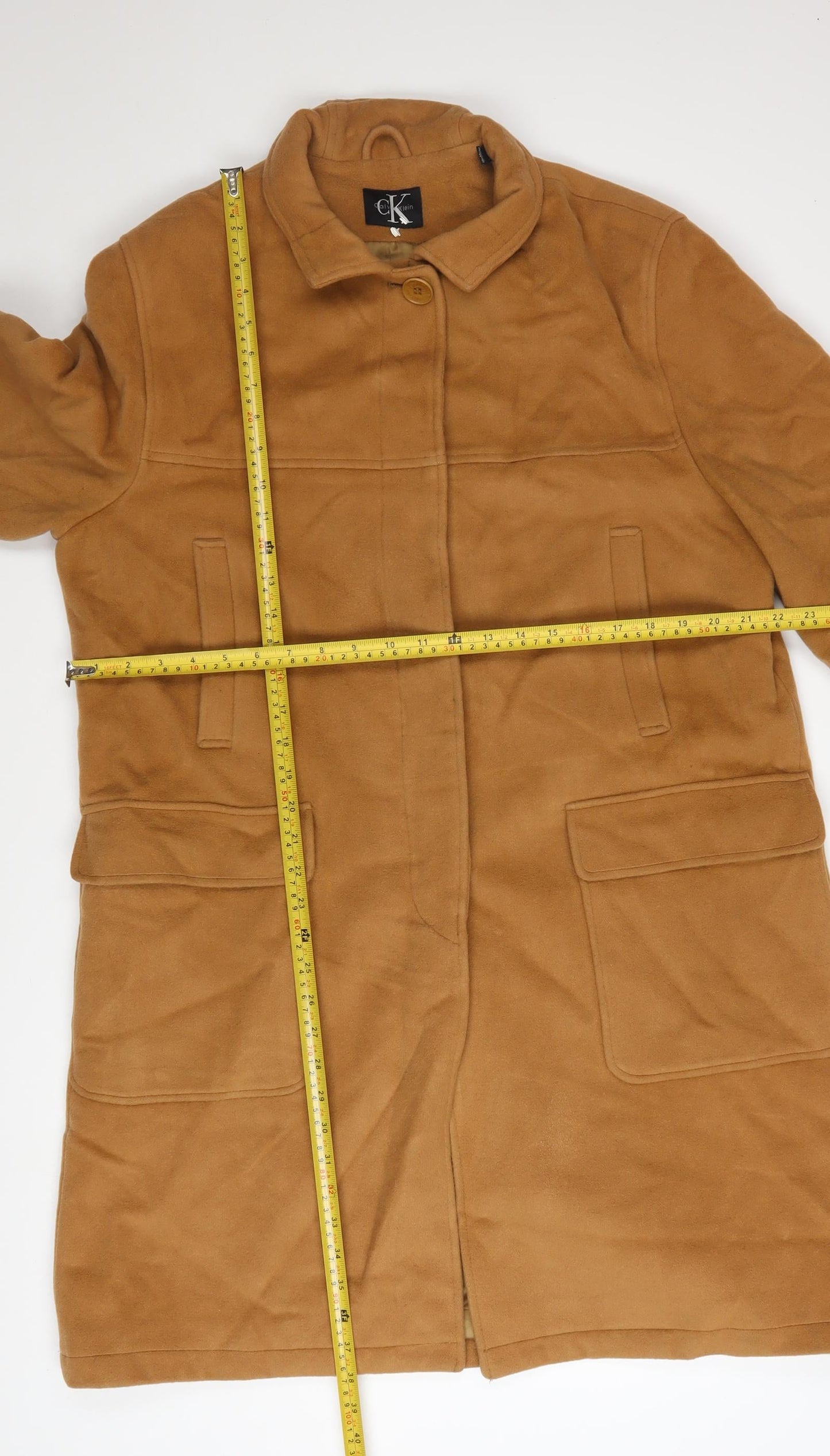 Calvin Klein Women's Brown Wool Blend Long Overcoat Size 12