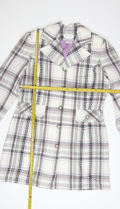 Worthington Women’s Checked Long Coat White Purple Size 12 Acrylic Blend