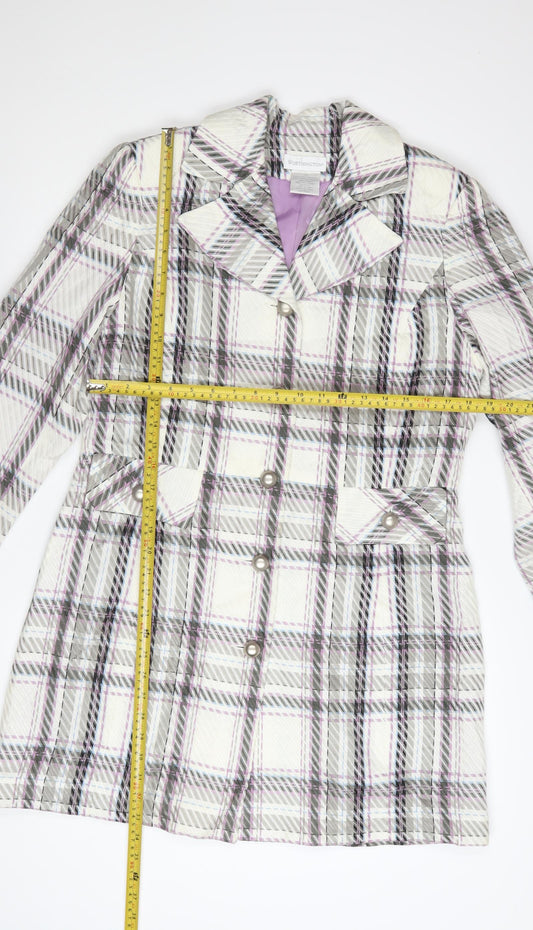 Worthington Women’s Checked Long Coat White Purple Size 12 Acrylic Blend