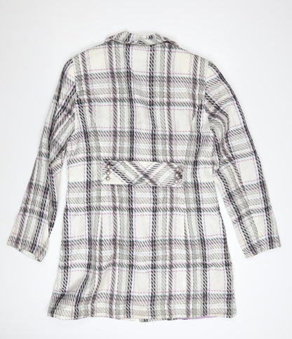 Worthington Women’s Checked Long Coat White Purple Size 12 Acrylic Blend