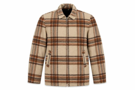 Phoenix of Roselle Men’s Beige Check Wool Overcoat Size S