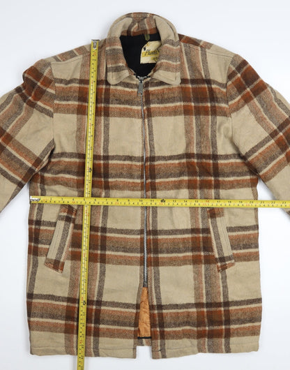 Phoenix of Roselle Men’s Beige Check Wool Overcoat Size S