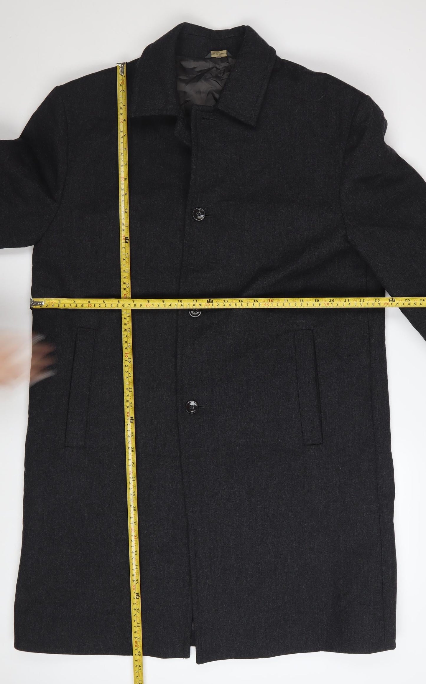 Banana Republic Men's Black Wool Overcoat L Long Smart Coat