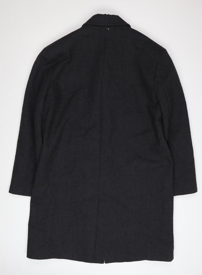 Banana Republic Men's Black Wool Overcoat L Long Smart Coat