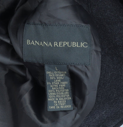 Banana Republic Men's Black Wool Overcoat L Long Smart Coat
