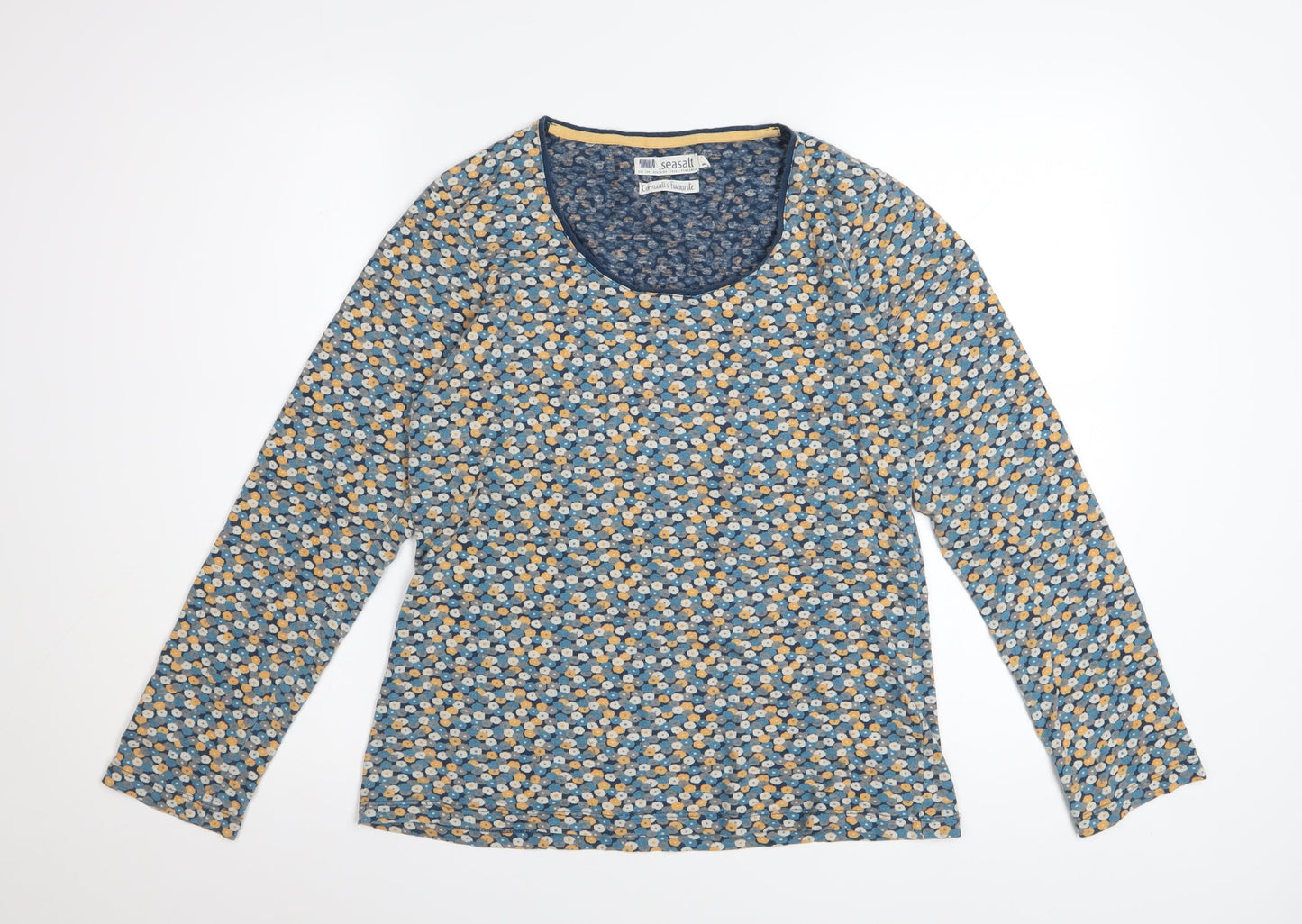 Seasalt Womens Blue Floral Jersey Top UK 12 Long Sleeve Cotton Blend