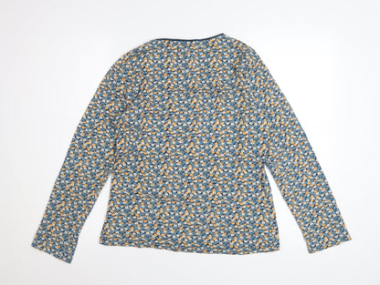 Seasalt Womens Blue Floral Jersey Top UK 12 Long Sleeve Cotton Blend