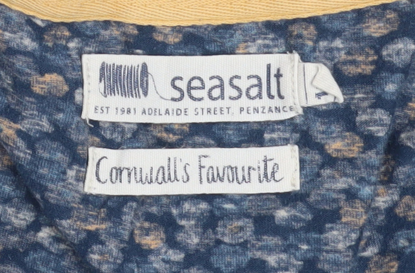 Seasalt Womens Blue Floral Jersey Top UK 12 Long Sleeve Cotton Blend
