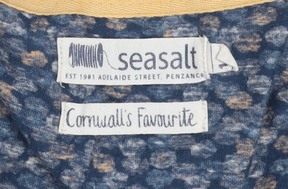 Seasalt Womens Blue Floral Jersey Top UK 12 Long Sleeve Cotton Blend