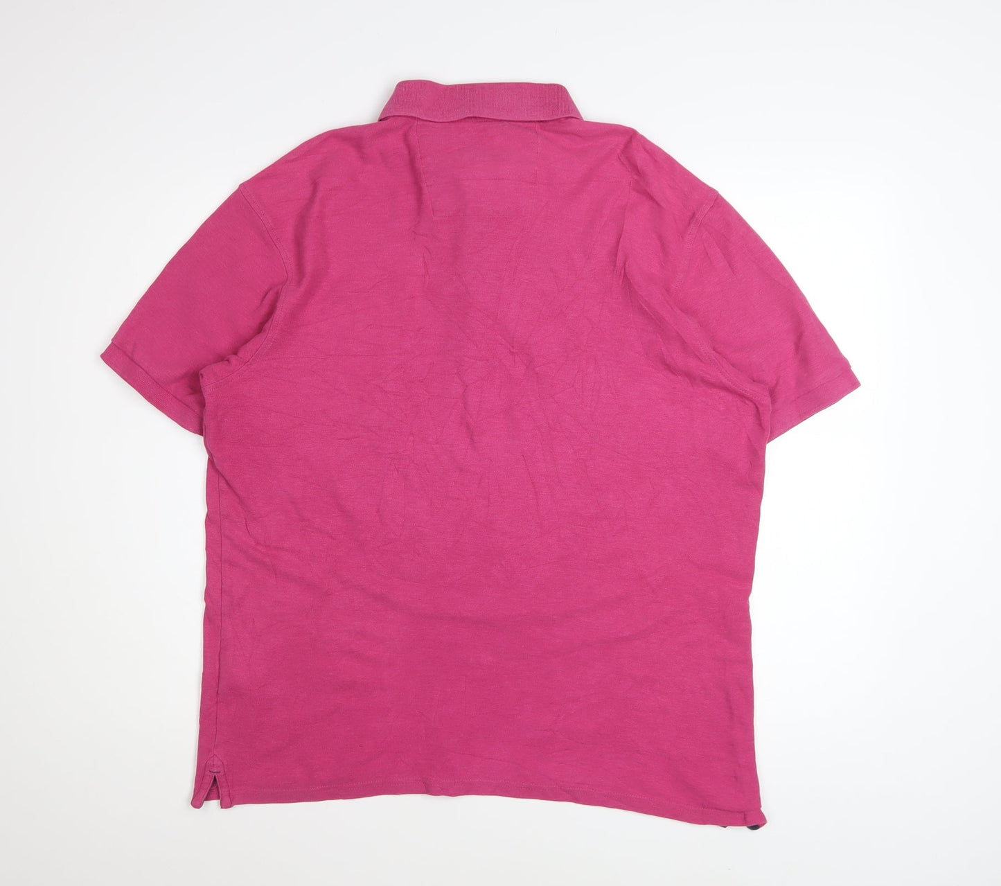 Marks and Spencer Men's Fuchsia Cotton Short Sleeve Polo - Size L