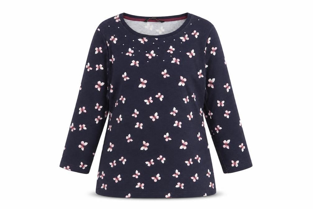Bonmarché Women’s Blue Floral Beaded 3/4 Sleeve T-Shirt Size 14