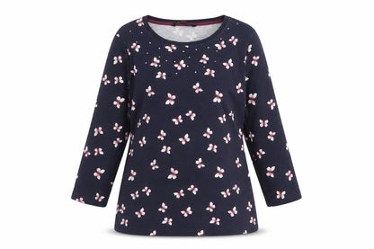 Bonmarché Women’s Blue Floral Beaded 3/4 Sleeve T-Shirt Size 14
