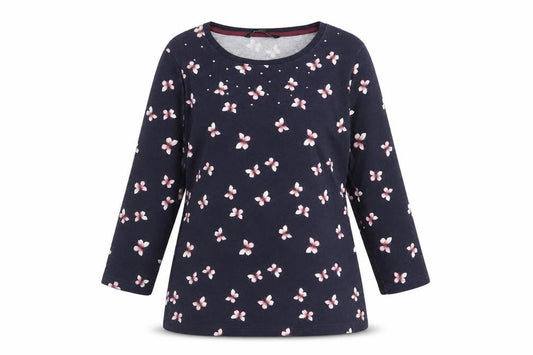Bonmarché Women’s Blue Floral Beaded 3/4 Sleeve T-Shirt Size 14