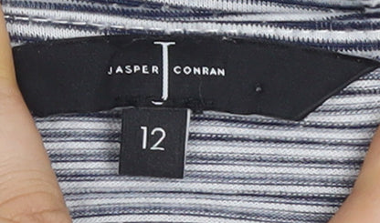 Jasper Conran Women's Blue Striped 3/4 Sleeve Cotton Top Size 12