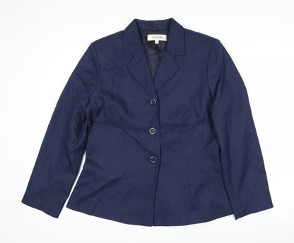 Suit Studio Women's Blue Polyester Lined Single-Breasted Blazer Size 12