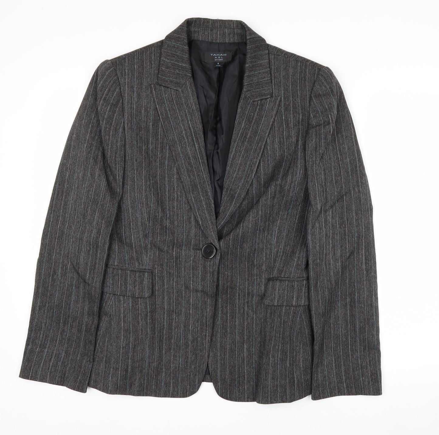 Tahari ASL Women's Grey Pinstripe Single-Breasted Blazer Size 8