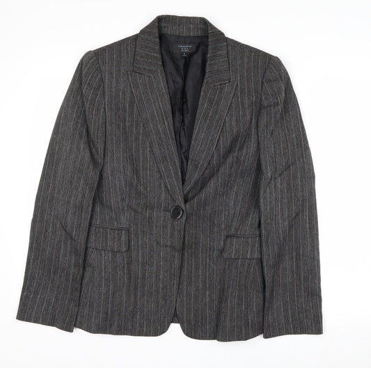 Tahari ASL Women's Grey Pinstripe Single-Breasted Blazer Size 8