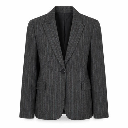 Tahari ASL Women's Grey Pinstripe Single-Breasted Blazer Size 8
