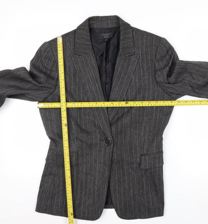 Tahari ASL Women's Grey Pinstripe Single-Breasted Blazer Size 8
