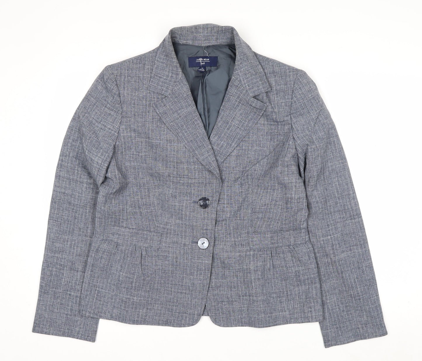 Jones Wear Women Grey Checked Suit Jacket Size 12 Classic Fit