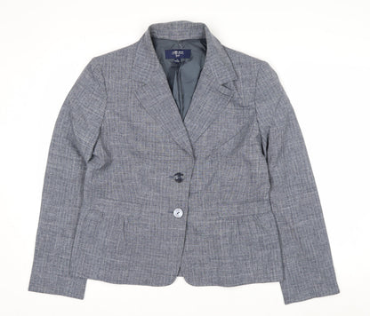 Jones Wear Women Grey Checked Suit Jacket Size 12 Classic Fit