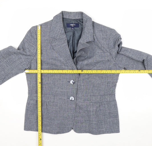 Jones Wear Women Grey Checked Suit Jacket Size 12 Classic Fit