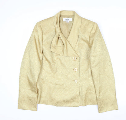 Le Suit Women's Beige Gold Jacquard Double-Breasted Blazer Size 10