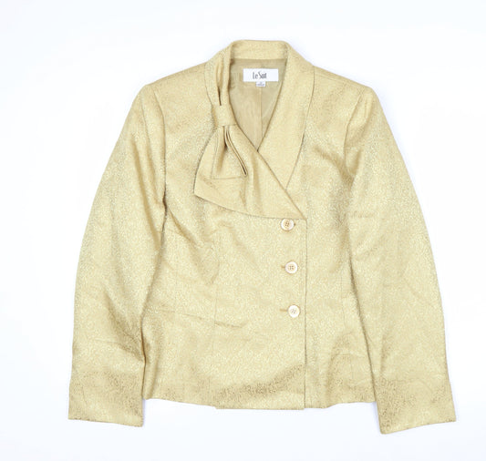 Le Suit Women's Beige Gold Jacquard Double-Breasted Blazer Size 10