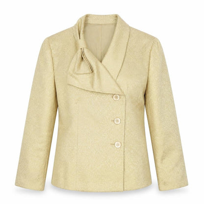 Le Suit Women's Beige Gold Jacquard Double-Breasted Blazer Size 10