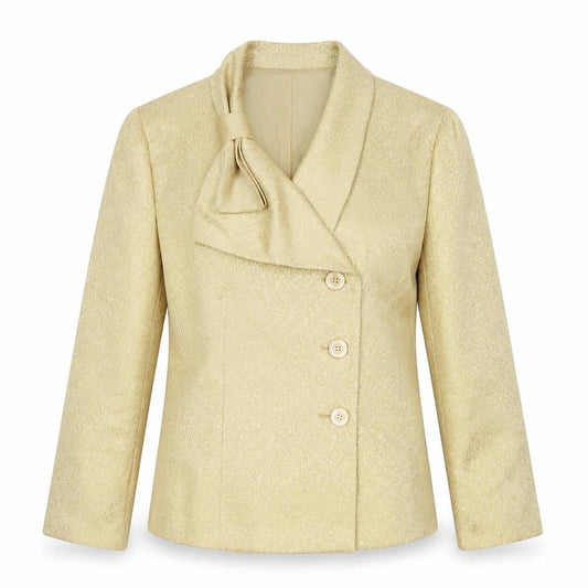 Le Suit Women's Beige Gold Jacquard Double-Breasted Blazer Size 10