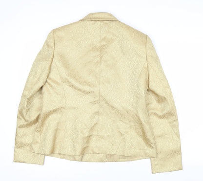 Le Suit Women's Beige Gold Jacquard Double-Breasted Blazer Size 10
