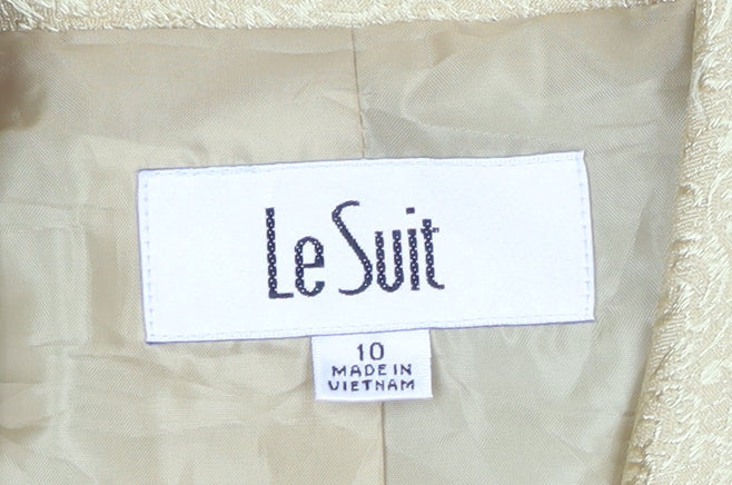Le Suit Women's Beige Gold Jacquard Double-Breasted Blazer Size 10