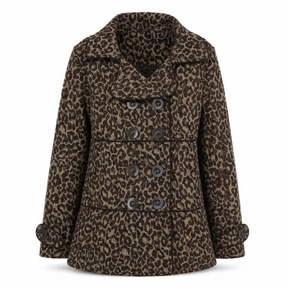 BKE Womens Brown Leopard Print Pea Coat Medium Double Breasted Autumn