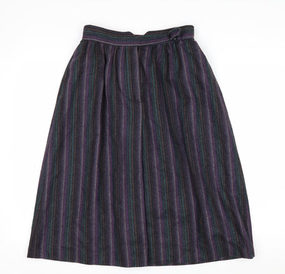 Abvien Women’s Purple Wool Striped A-Line Midi Skirt Size 12
