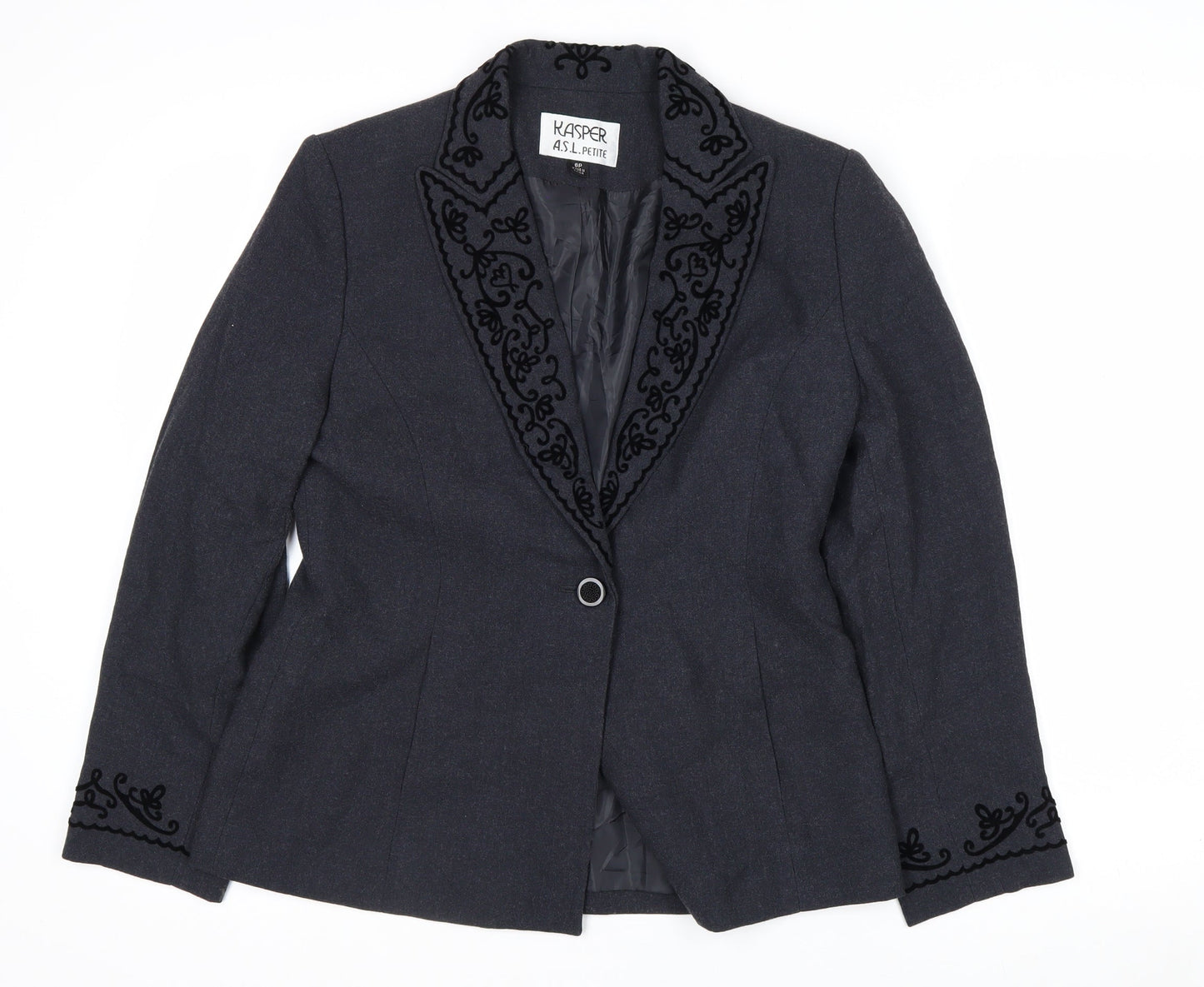 Kasper ASL Petite Black Embroidered Blazer Women’s Size 10