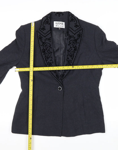 Kasper ASL Petite Black Embroidered Blazer Women’s Size 10