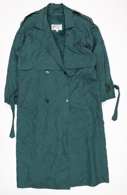 J.Gallery Women's Green Long Belted Trench Coat Size 12