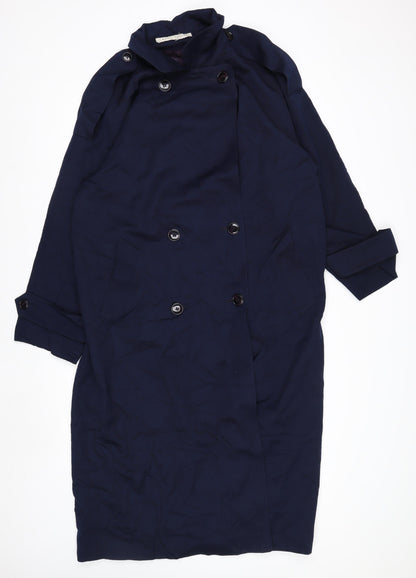 Larry Levine Women's Blue Long Trench Coat Size 12 Classic Style