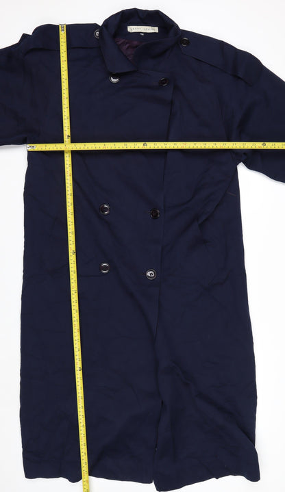 Larry Levine Women's Blue Long Trench Coat Size 12 Classic Style