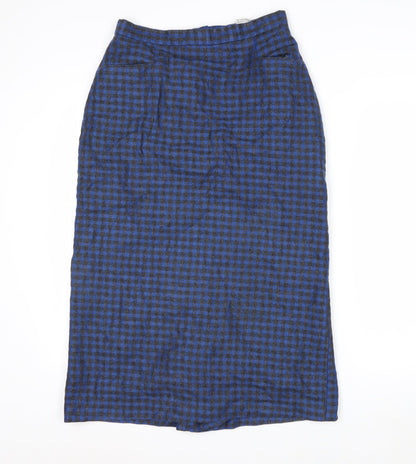 Intentions Women’s Blue Check Wool Midi Pencil Skirt Size 12