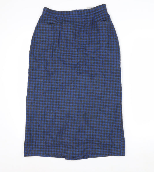 Intentions Women’s Blue Check Wool Midi Pencil Skirt Size 12
