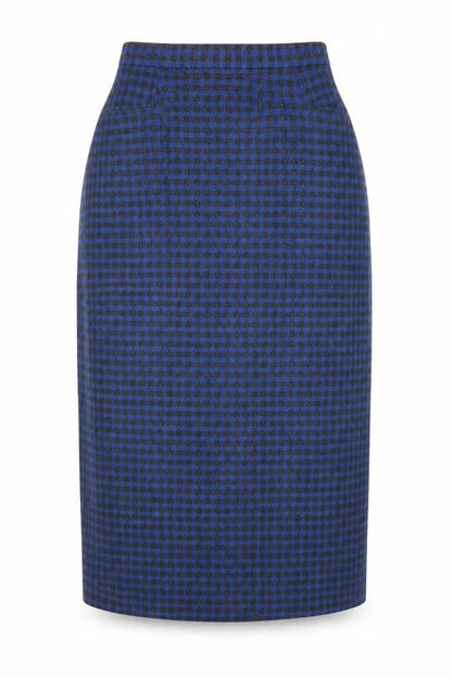 Intentions Women’s Blue Check Wool Midi Pencil Skirt Size 12