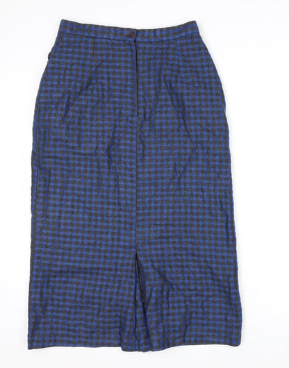 Intentions Women’s Blue Check Wool Midi Pencil Skirt Size 12