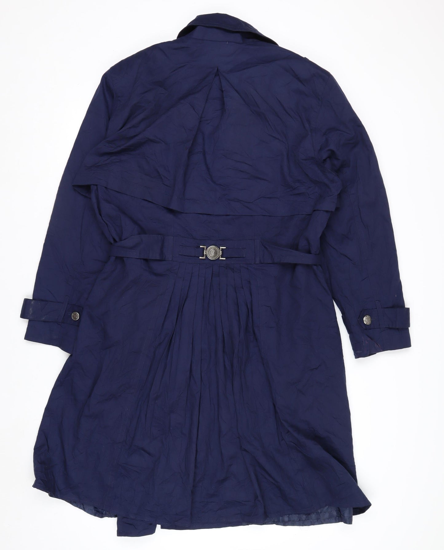 Together Women's Blue Belted Trench Coat Size 12 Classic Mid-Length