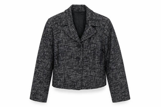 Oasis Women Black Tweed Cropped Blazer Jacket Size 16 Regular