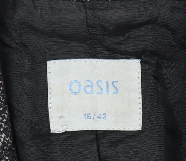 Oasis Women Black Tweed Cropped Blazer Jacket Size 16 Regular