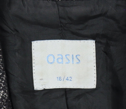 Oasis Women Black Tweed Cropped Blazer Jacket Size 16 Regular