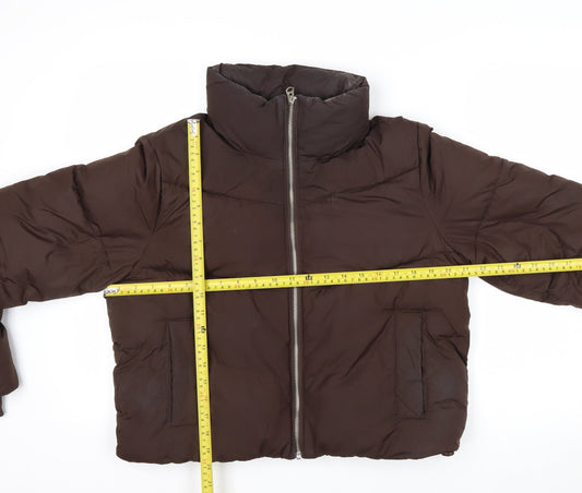 Hollister Women’s Brown Cropped Puffer Jacket Size M Quilted Zip Winter Coat