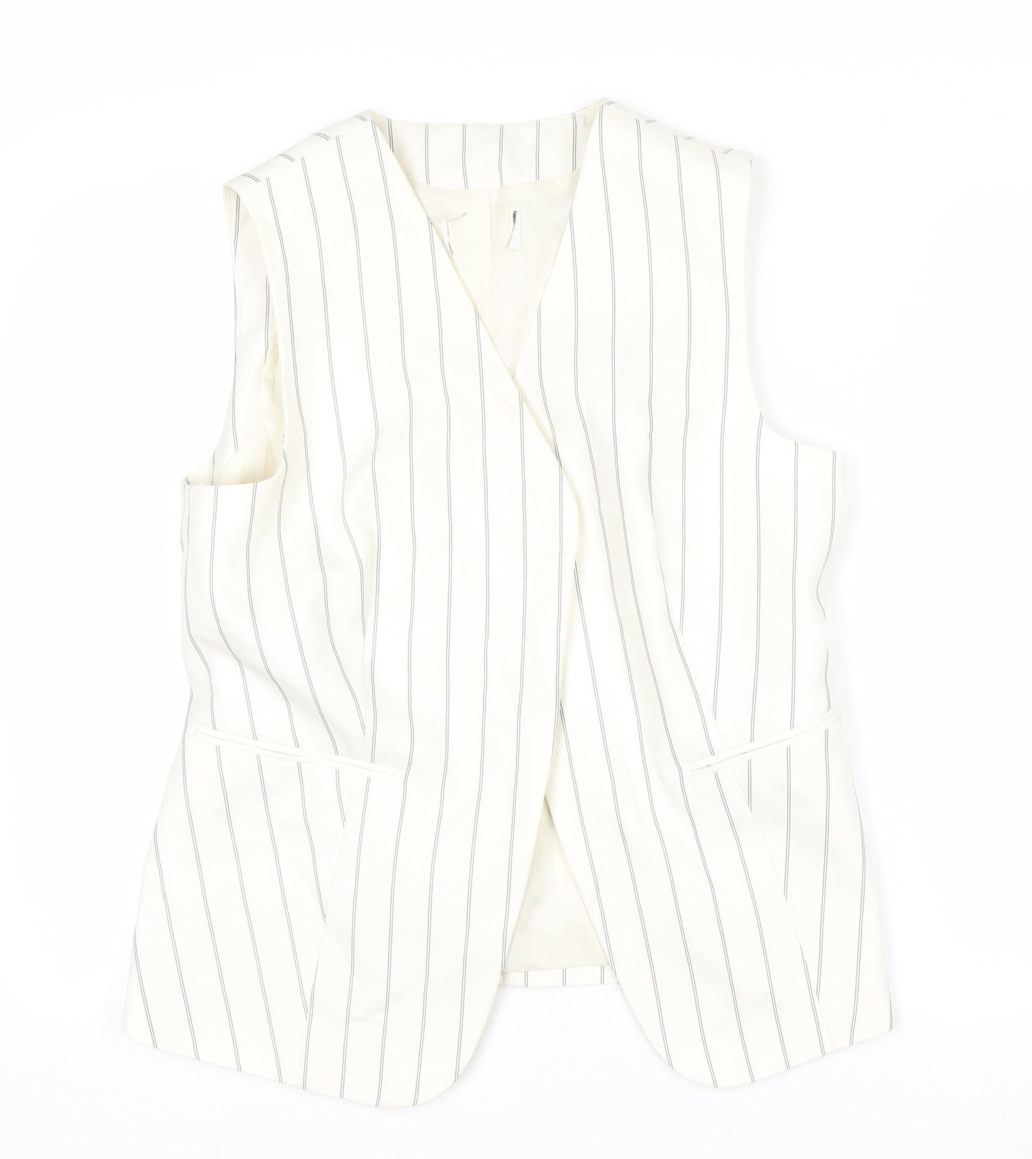 Marks and Spencer Women Ivory Striped Sleeveless Wrap Blouse UK 12