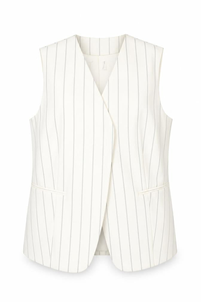 Marks and Spencer Women Ivory Striped Sleeveless Wrap Blouse UK 12